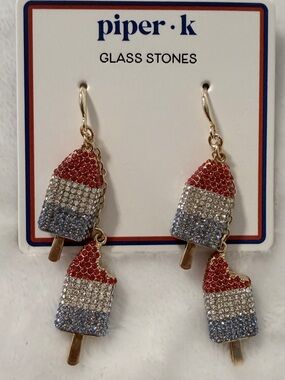 Piper K Patriotic Popsicle Dangle Earrings - Red White Blue